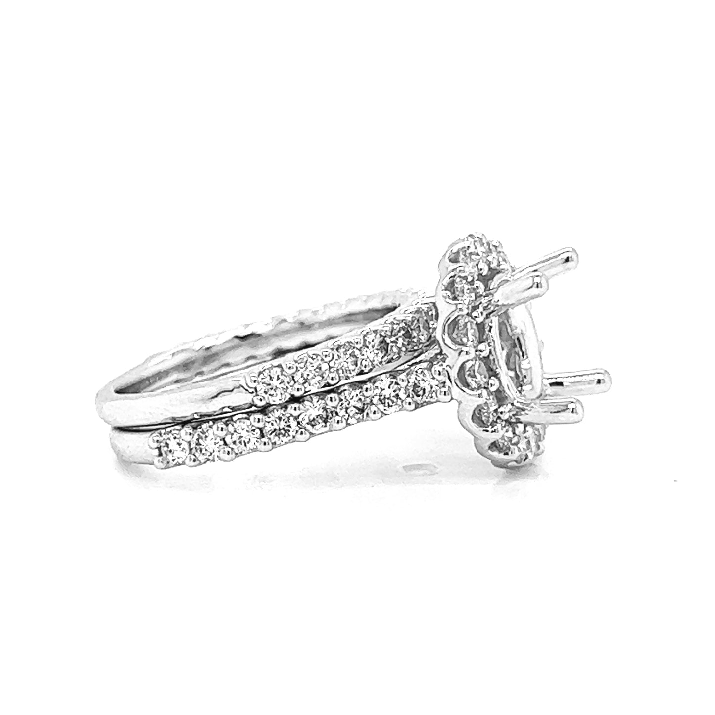 Semi-Mount Fits: 8 mm with Natural Diamond Halo Bridal Band Ring, in White Gold
