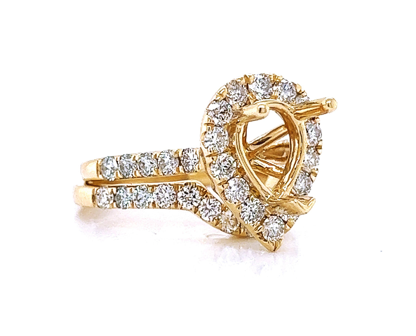 Natural Mined Round Diamond Halo Semi-Mount Fits 9 x 6.5 mm Bridal Band Ring Yellow Gold