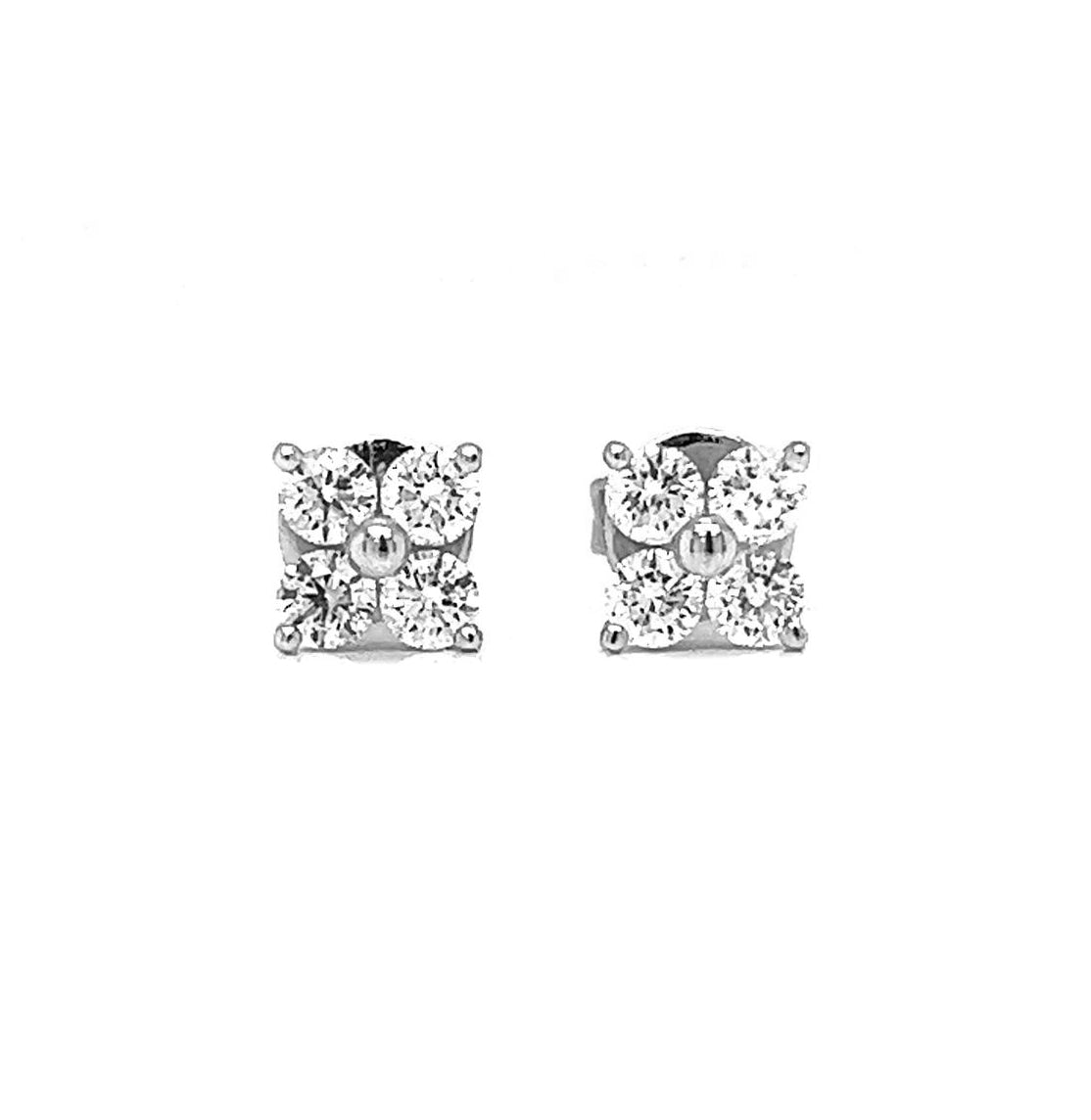 Natural Diamond Cluster Stud Earrings, White Gold