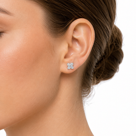 Natural Diamond Cluster Stud Earrings, White Gold