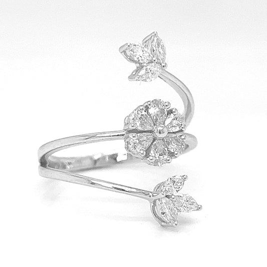 Natural Marquise and Pear Shaped Diamond Bypass Cocktail Ring, in White Gold