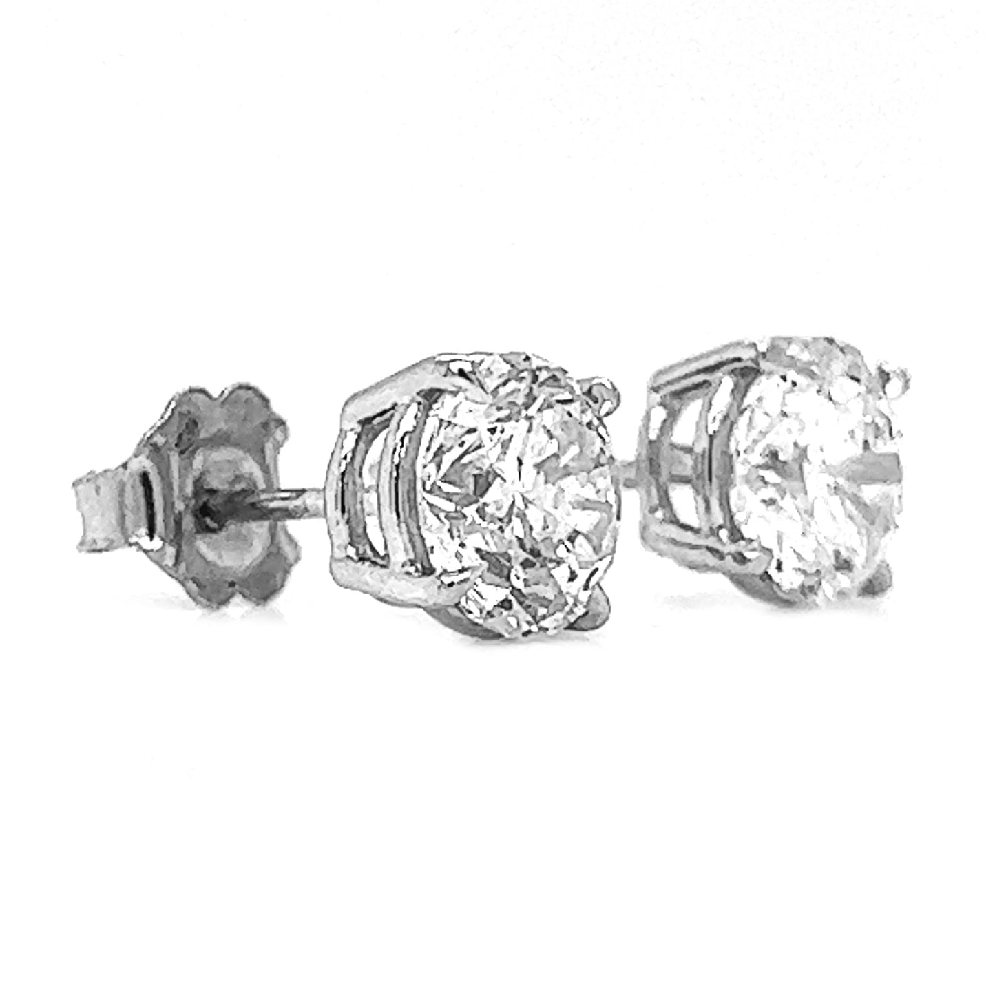 2 ct.tw. Natural Round Diamond Stud Earrings, in White Gold
