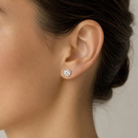 Model with diamond stud earring