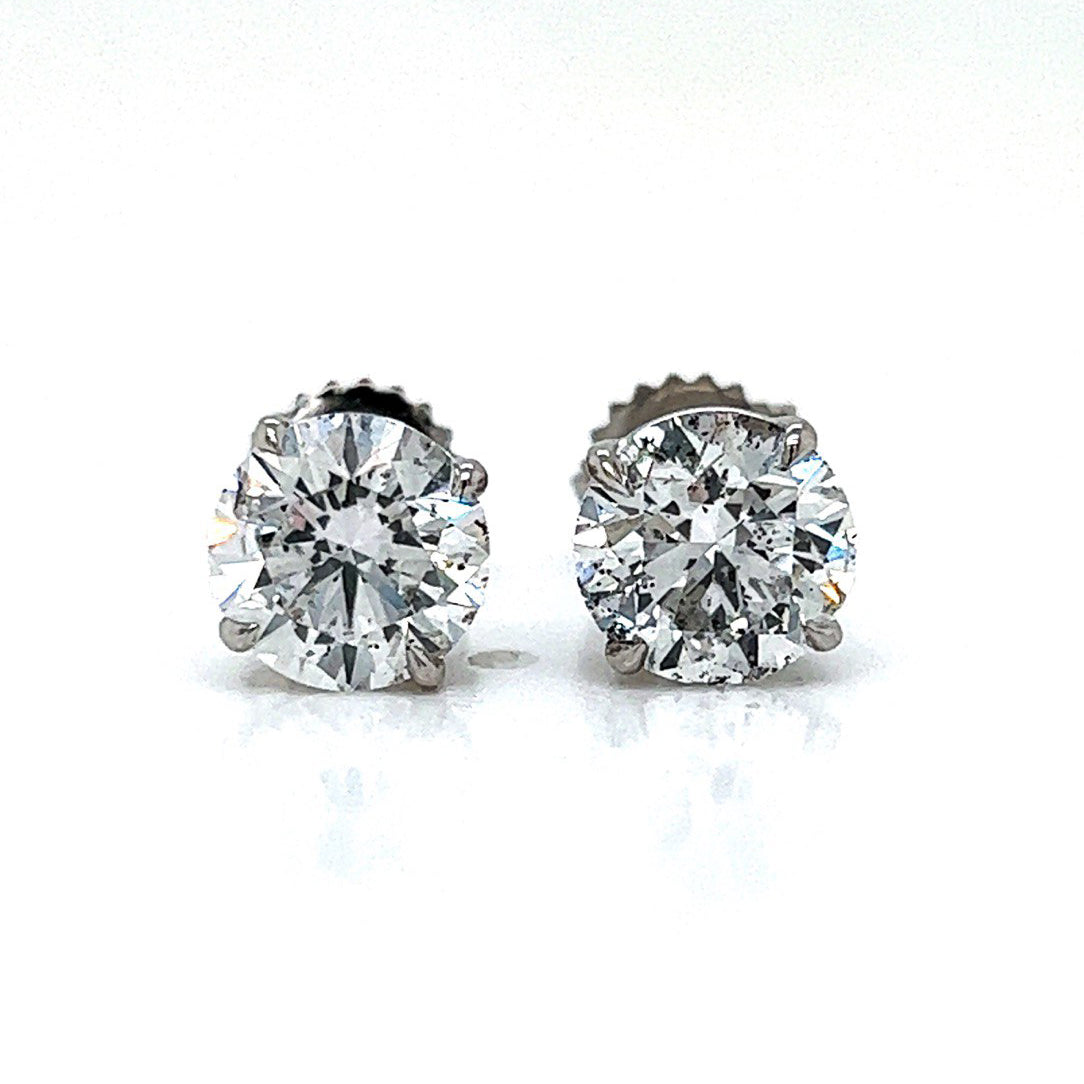 4.02 ct. t.w. Natural Round Diamond Earring Studs, in White Gold