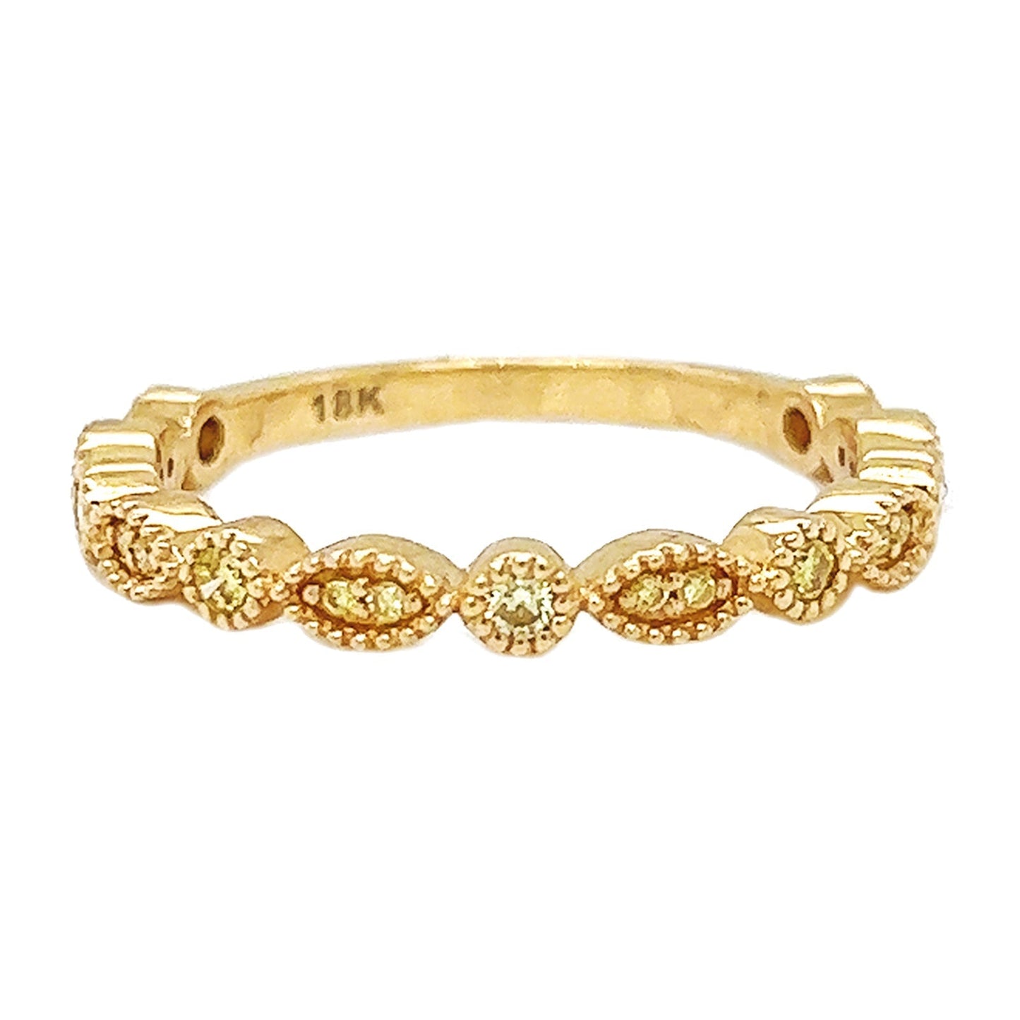 Natural Fancy Yellow Diamond Milgrain Beaded Ring, in Yellow Gold