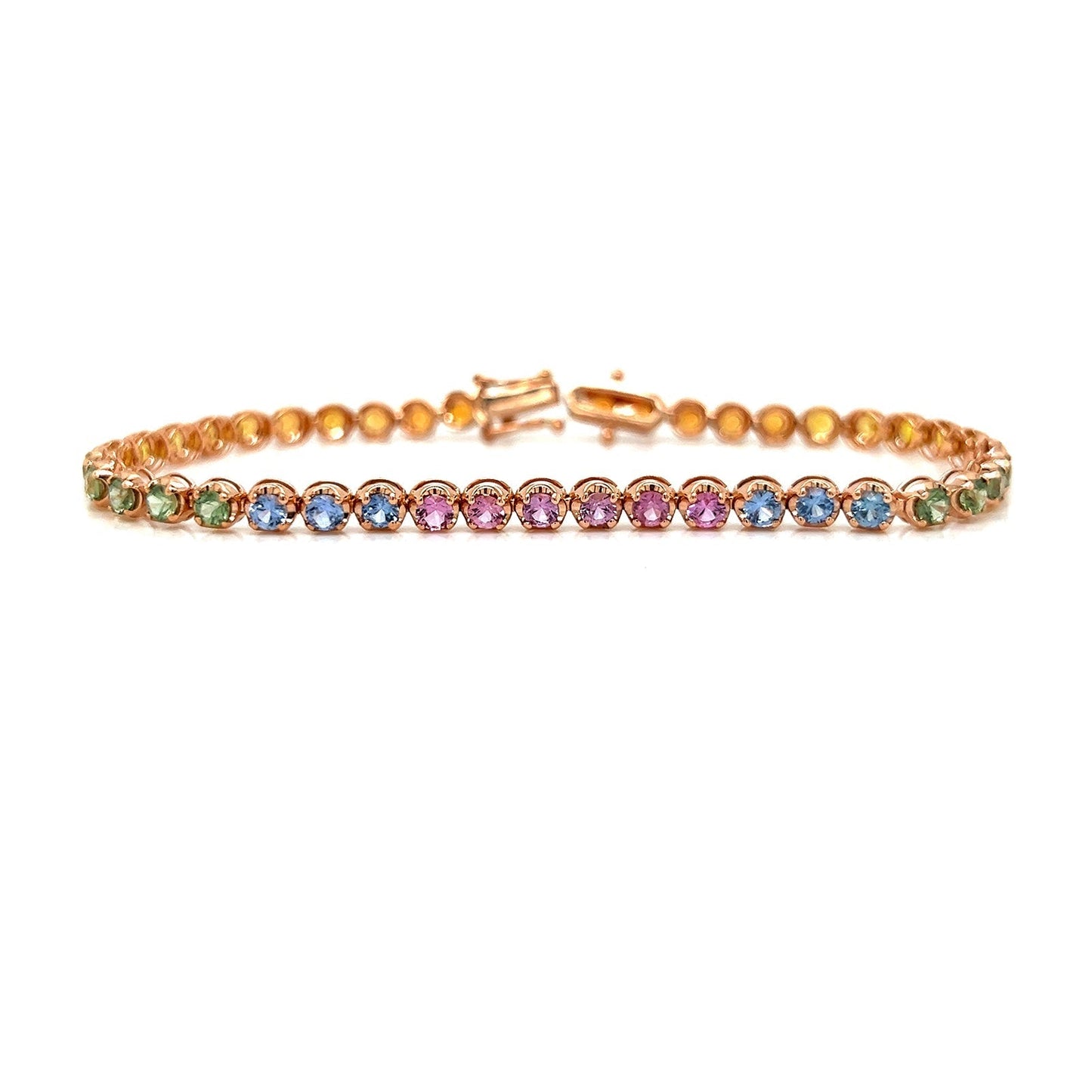 Natural Round Cut Multi-Color Sapphire Rainbow Bracelet, in Rose Gold