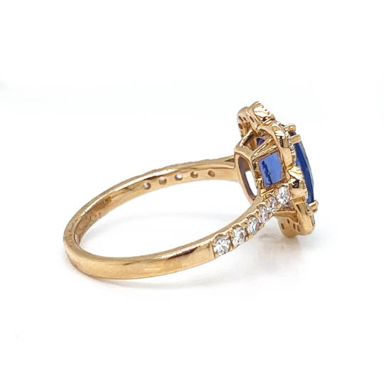 Natural Tanzanite and Diamond Cocktail Ring, in Yellow Gold