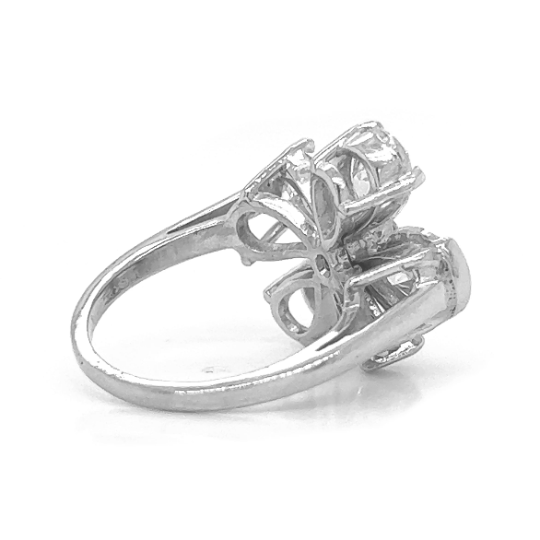 Natural Mined Pear Shaped Baguette, and Round Four Leaf Cocktail Ring Platinum