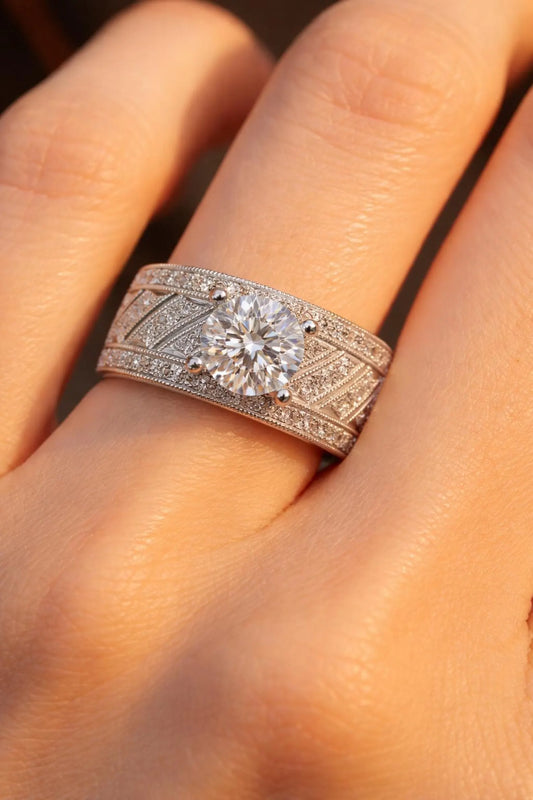 Semi-Mount with Natural Diamond Art Deco Cocktail Ring in Platinum