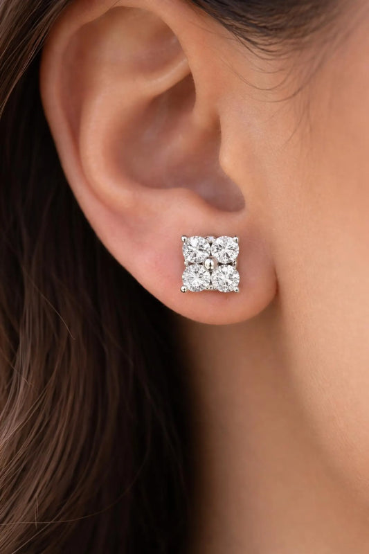 Natural Diamond Cluster Stud Earrings, White Gold
