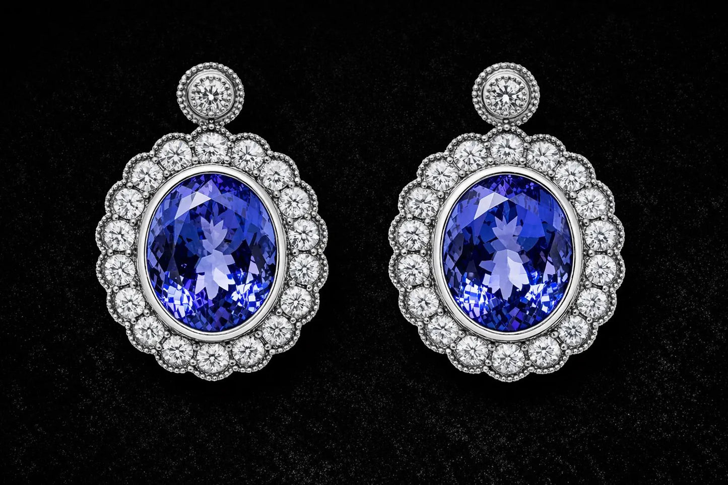 4.32 ct.tw. Natural Tanzanite and Diamond Halo Cocktail Earrings, in White Gold