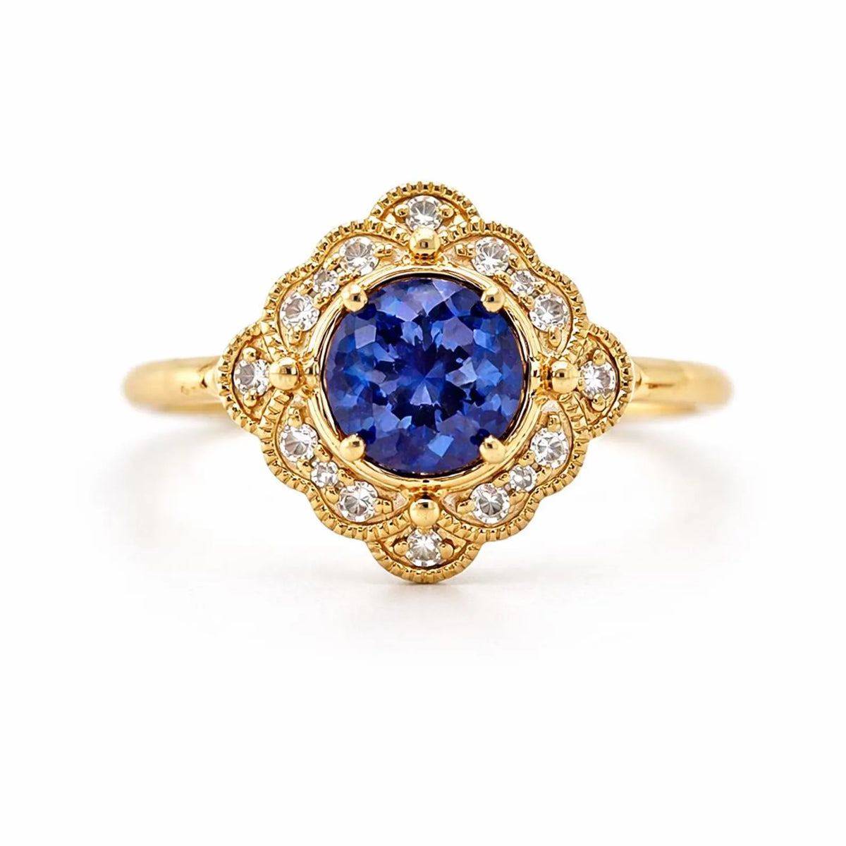 Semi-Mount with Natural Round Diamond Halo Art Deco Cocktail Ring, in Yellow Gold