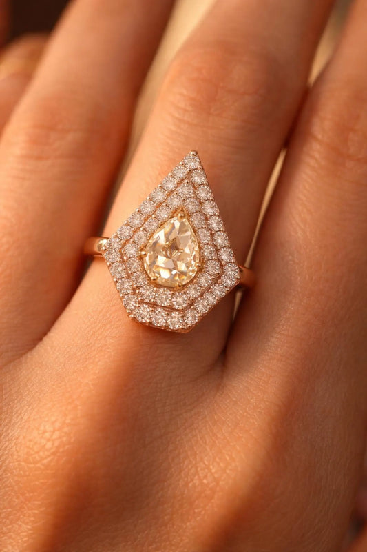 Natural Rose Cut Diamond Halo Cocktail Ring, in Rose Gold