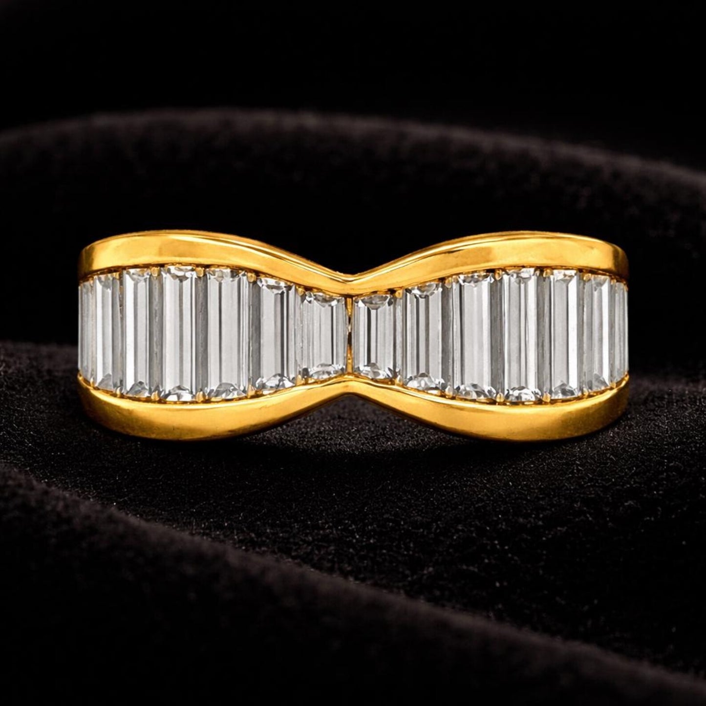 Natural Baguette Diamond Band Ring, in Yellow Gold