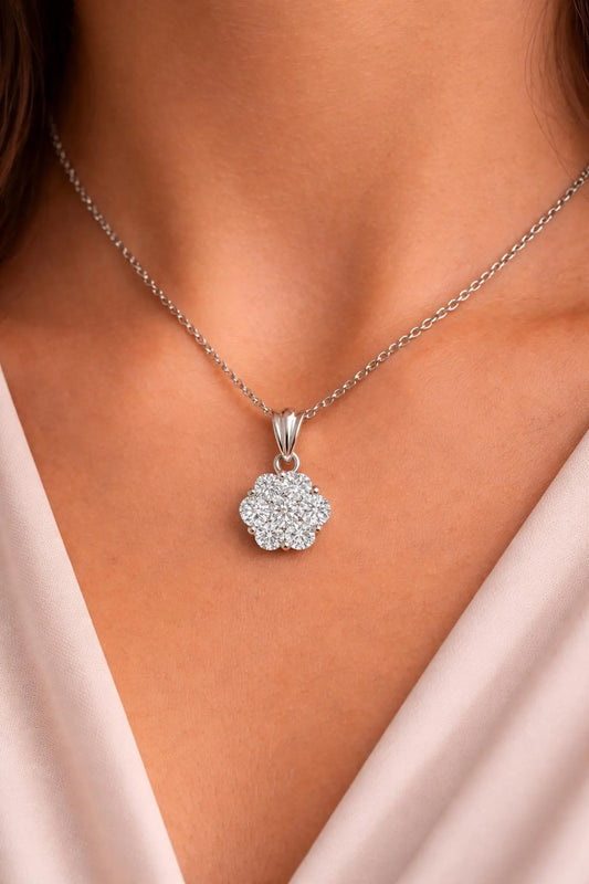Natural Diamond Illusion Cluster Pendant, in White Gold