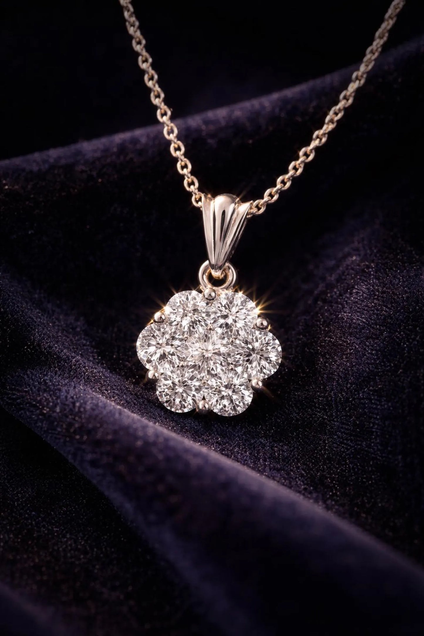 Natural Diamond Illusion Cluster Pendant, in White Gold