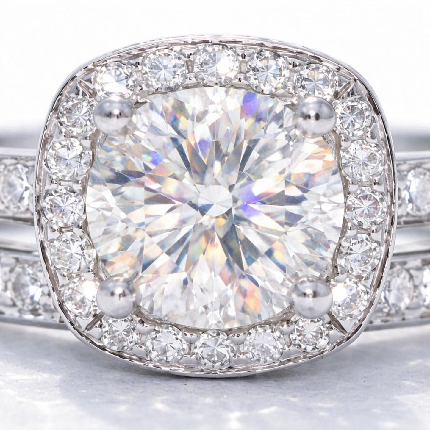 Natural Diamond Halo Bridal Band Platinum Ring