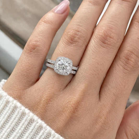 Natural Diamond Halo Bridal Band Platinum Ring