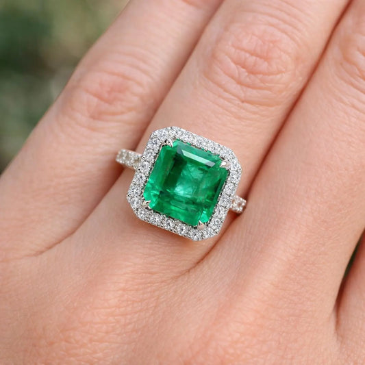 2.75 ct.t.w. Natural Green Emerald and Diamond Bridal Halo Ring, in White Gold