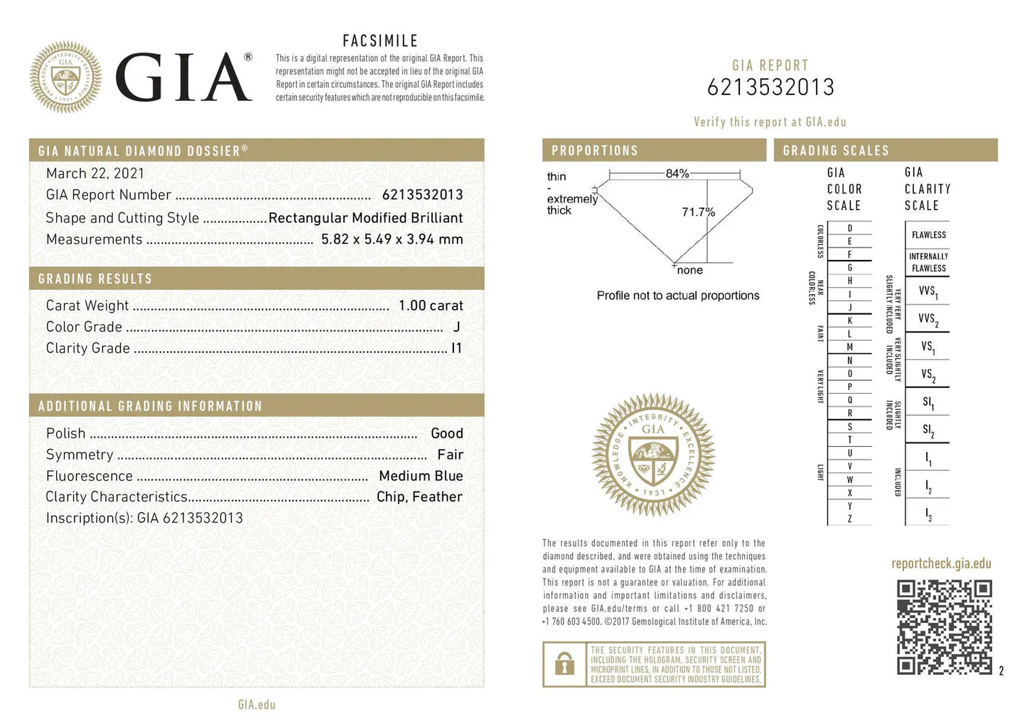 GIA diamond grading report with detailed information on a diamond.