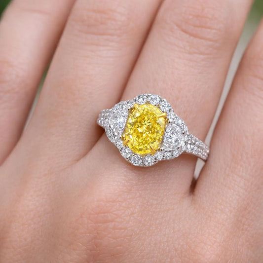 2.14 ct.t.w. Natural Fancy Yellow Diamond Oval Cut Bridal Halo Ring, in White Gold
