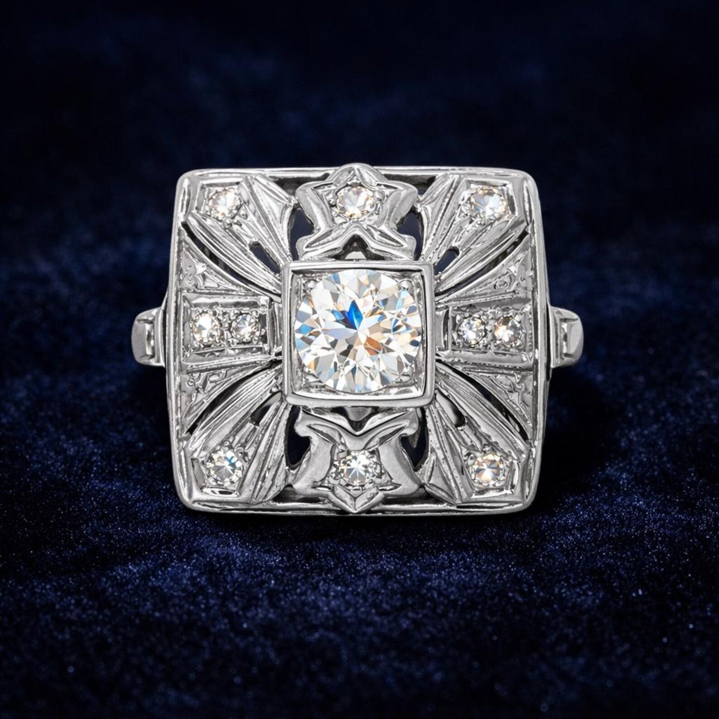 Natural Old European Cut Cocktail Ring, in White Gold