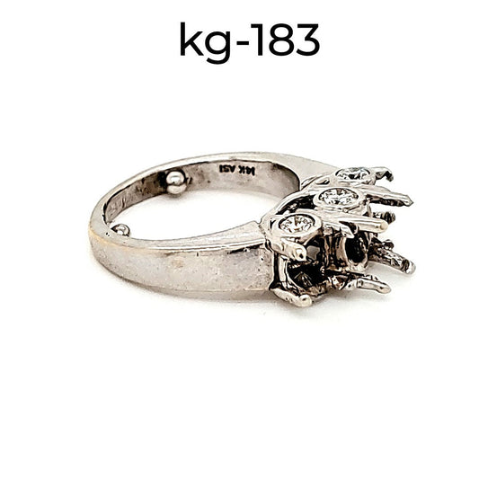 Semi-Mount Natural Diamond 3 Stone Ring, in White Gold - Pre-owned