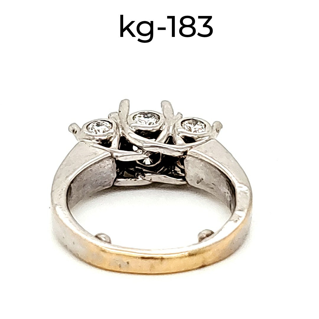 Semi-Mount Natural Diamond 3 Stone Ring, in White Gold - Pre-owned