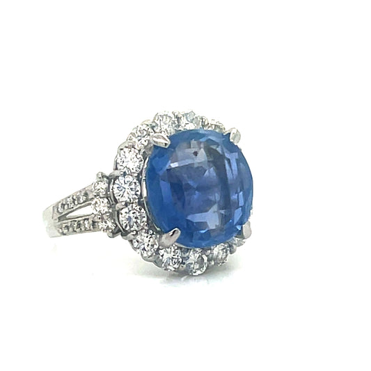 Natural No Heat Ceylon Sapphire & Diamond Bridal Platinum Ring - Pre-owned