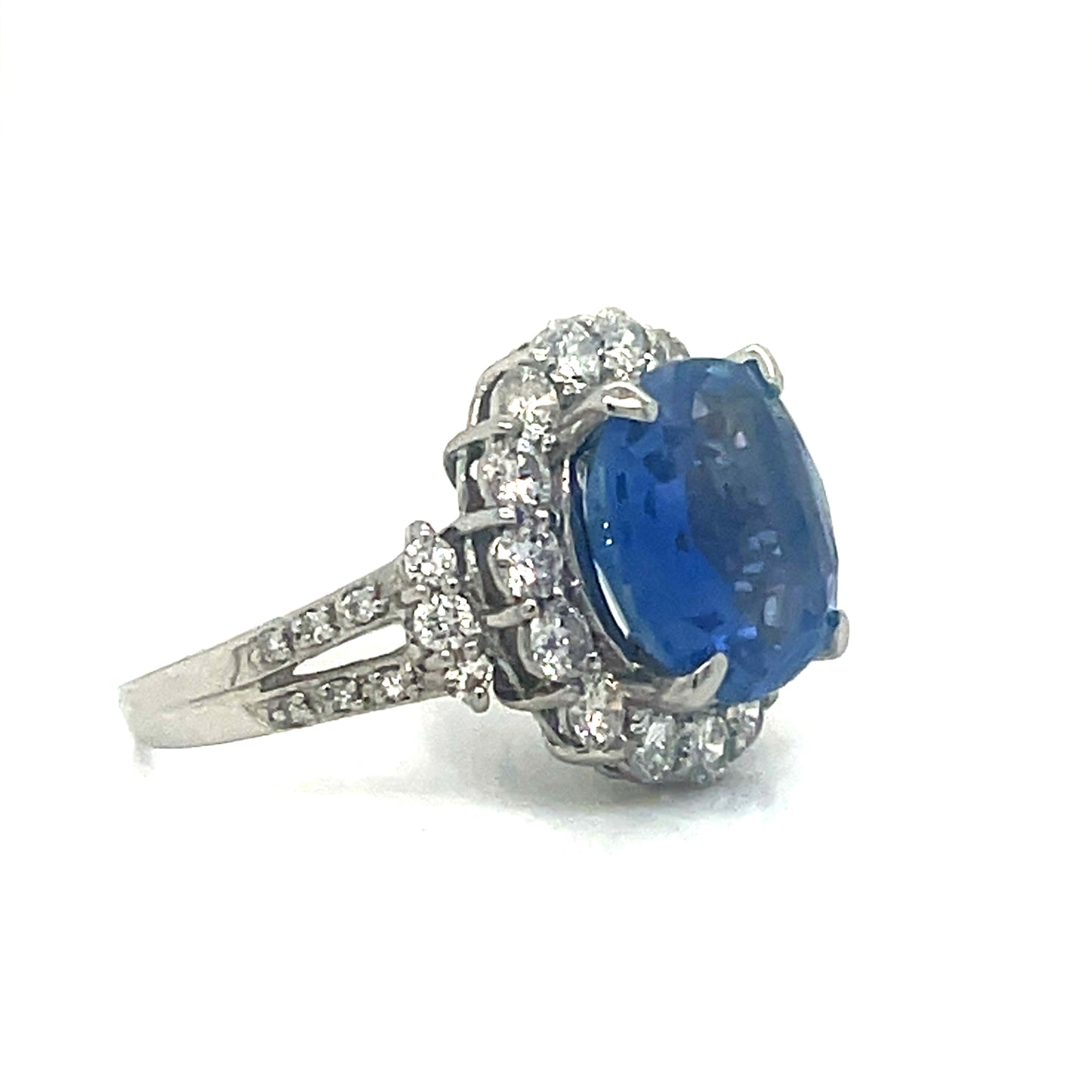 Natural No Heat Ceylon Sapphire & Diamond Bridal Platinum Ring - Pre-owned