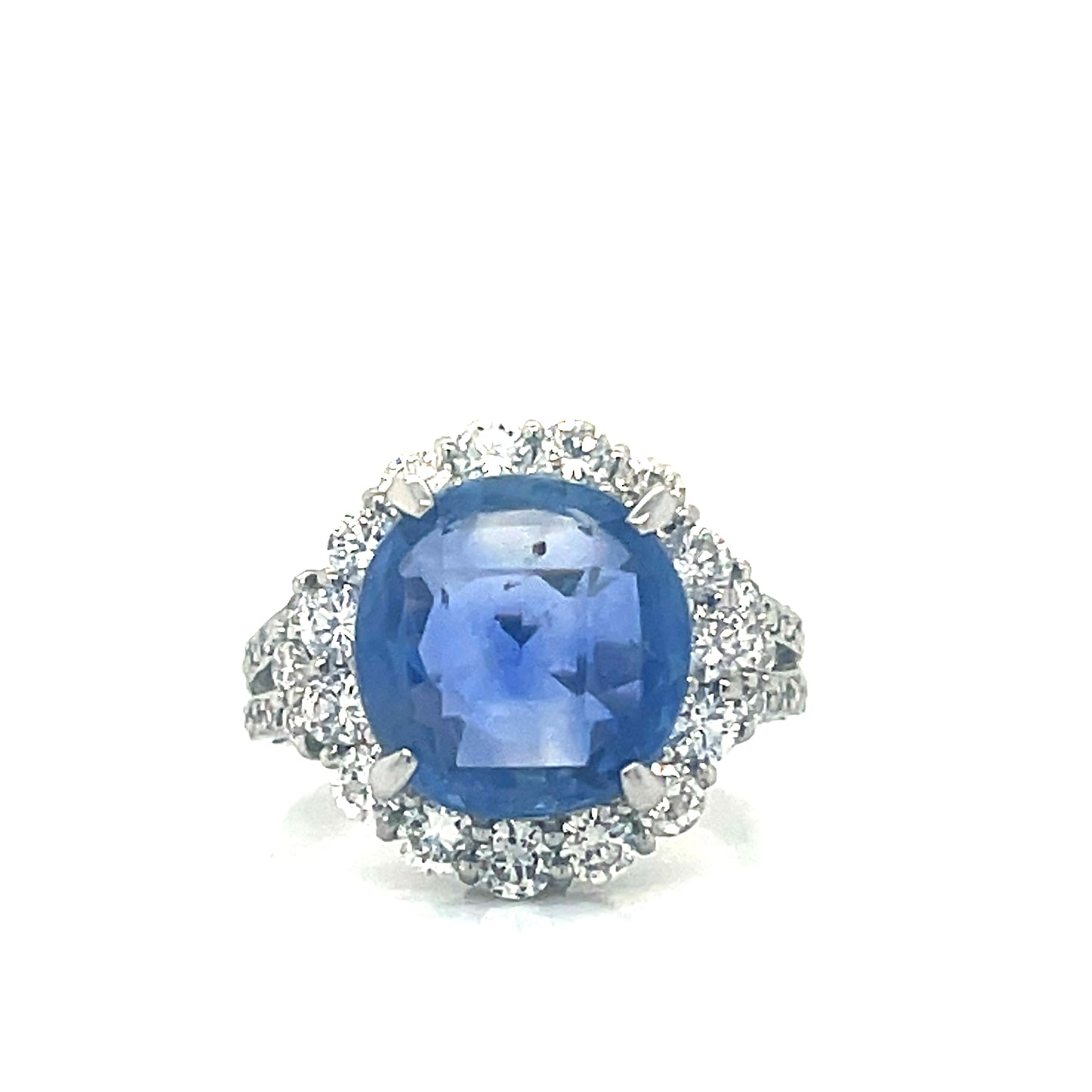 Natural No Heat Ceylon Sapphire & Diamond Bridal Platinum Ring - Pre-owned