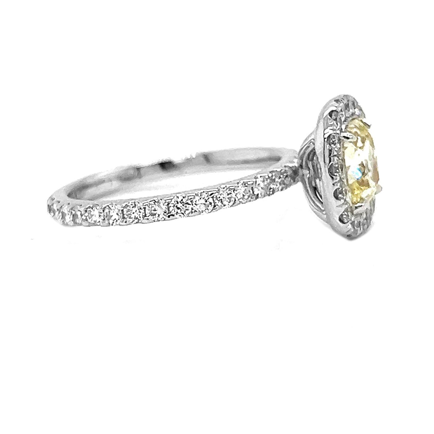 Natural Cushion Cut Fancy Yellow Diamond Halo Ring, in White Gold