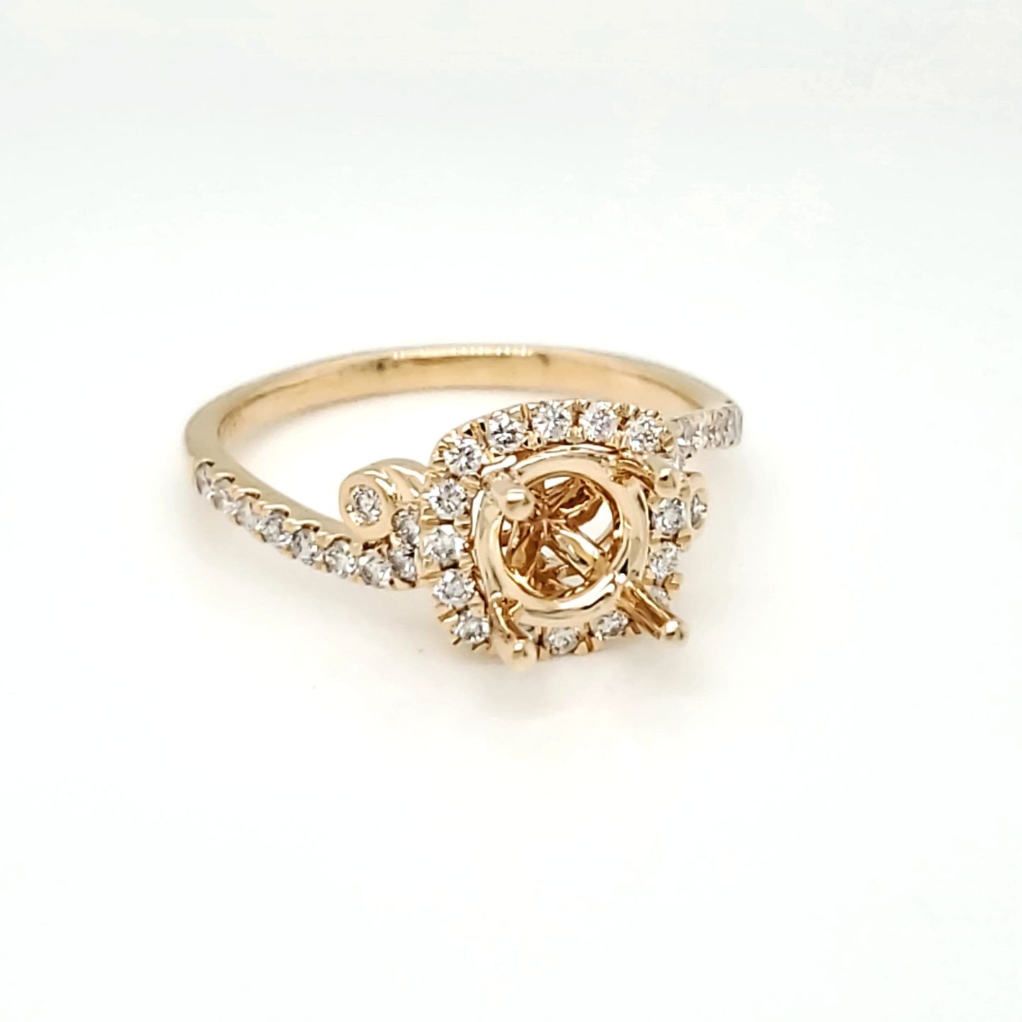 Natural Mined Round Diamond Halo Semi-Mount Fits 6.3 mm Bridal Ring Yellow Gold