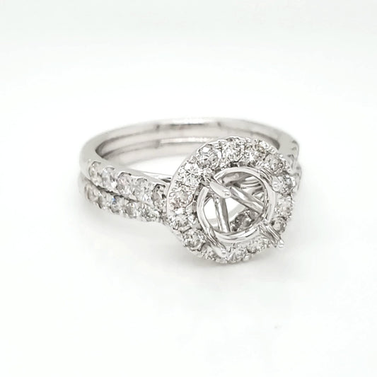 Semi-Mount Fits 7.7 mm with Natural Round Diamond Halo Ring, in White Gold