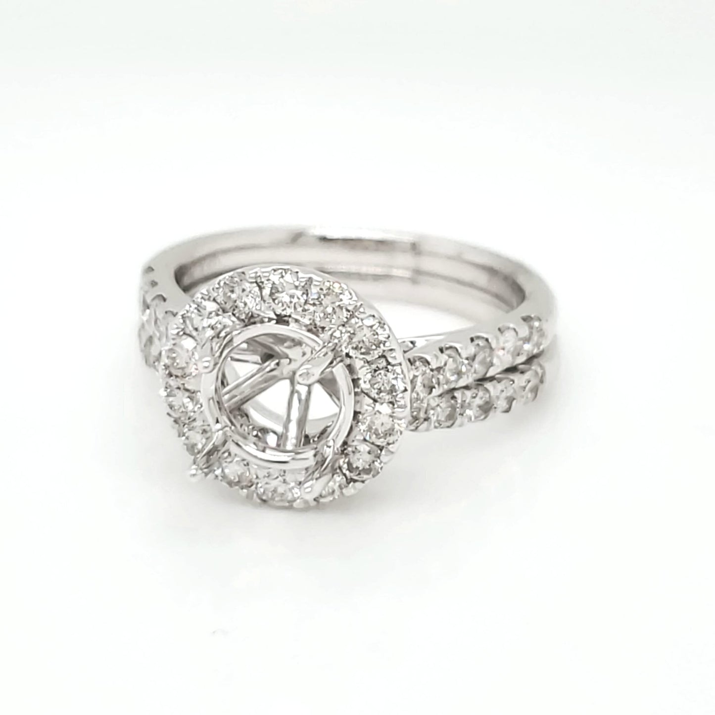 Semi-Mount Fits 7.7 mm with Natural Round Diamond Halo Ring, in White Gold