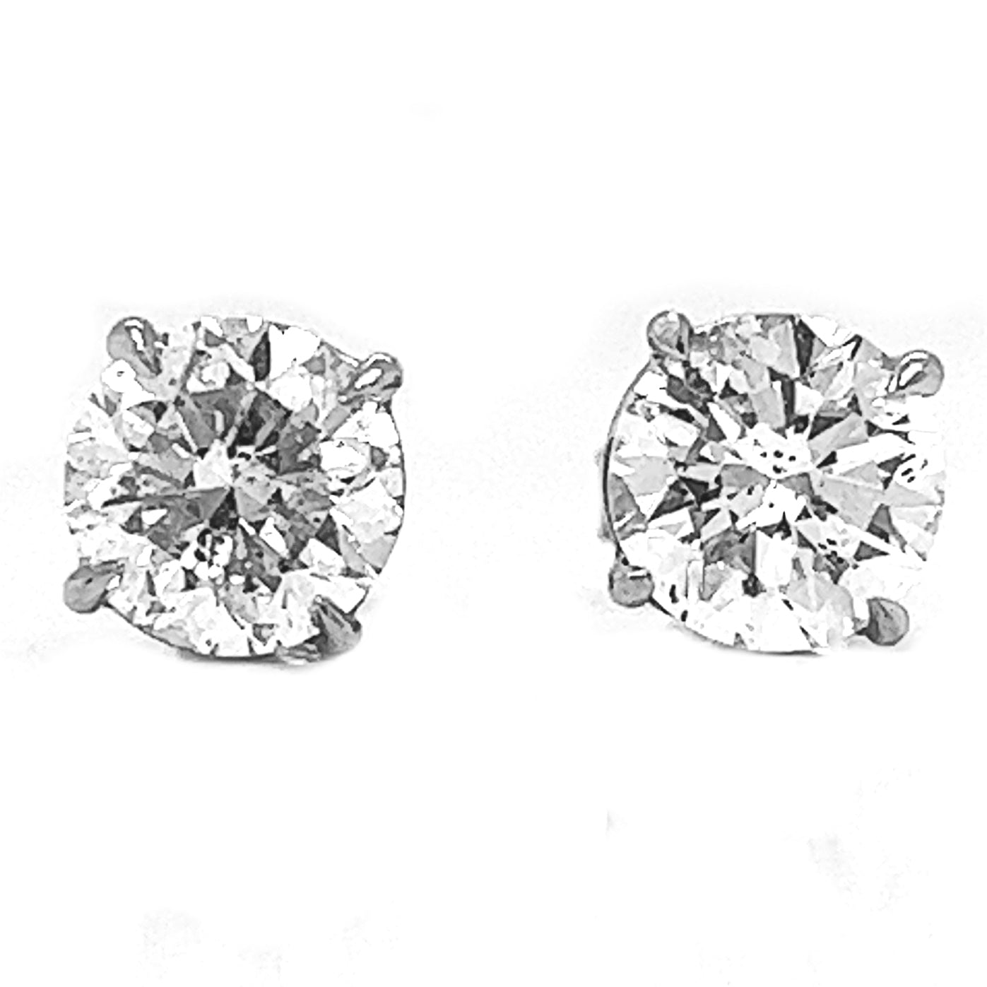 2 ct.tw. Natural Round Diamond Stud Earrings, in White Gold