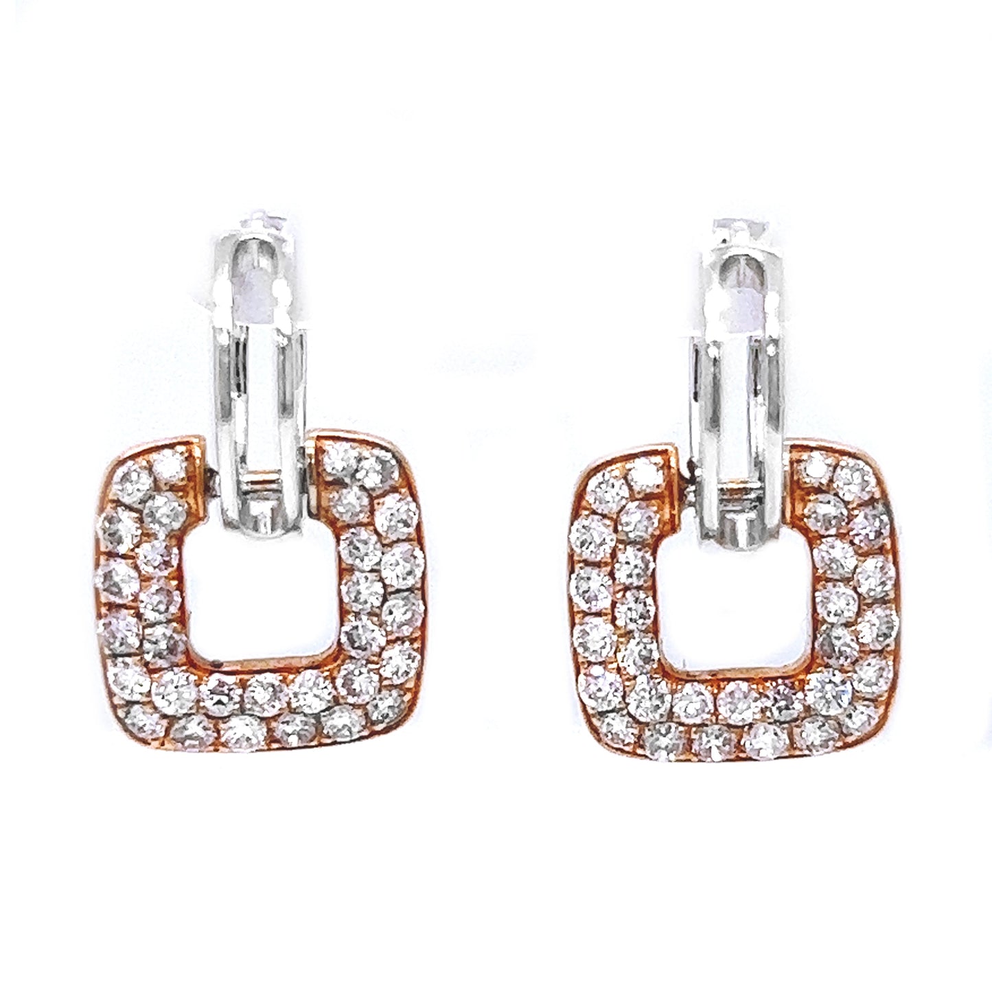 Natural Mined Round Fancy Light Pink Diamond Cocktail Earrings Two-Tone Gold