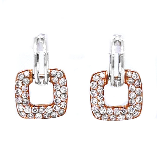 Natural Mined Round Fancy Light Pink Diamond Cocktail Earrings Two-Tone Gold