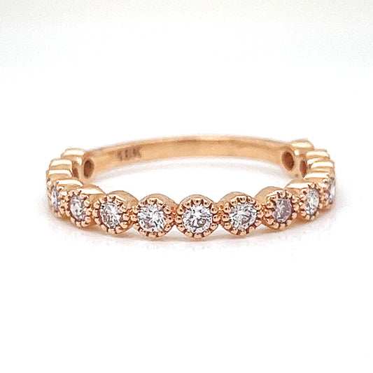 Natural Mined Fancy Light Pink Diamond Milgrain Beaded Ring Rose Gold