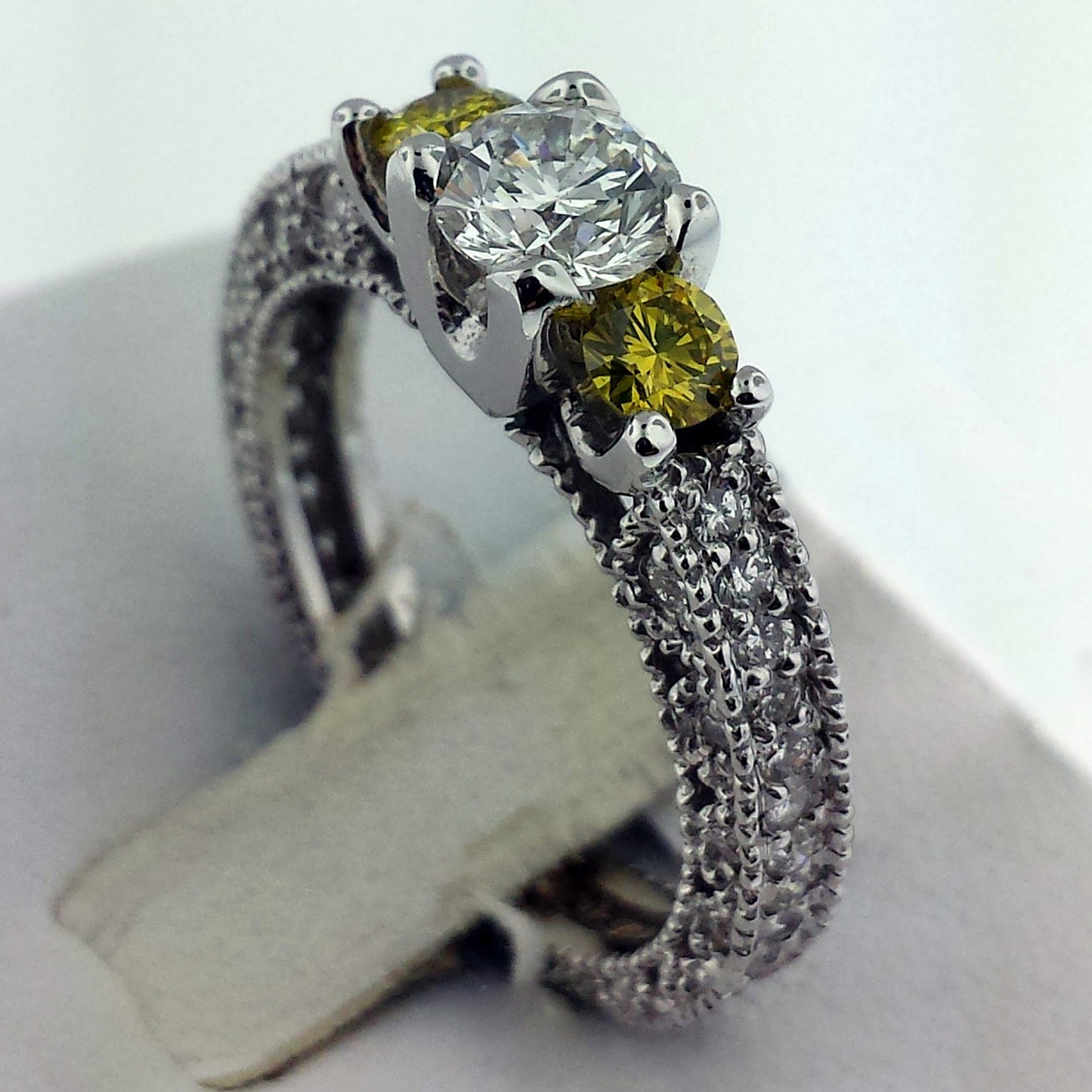 Natural Diamond Bridal 3 Stone Ring, in White Gold