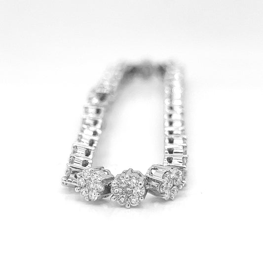Natural Mined Round Diamond Floral Cocktail Bracelet White Gold