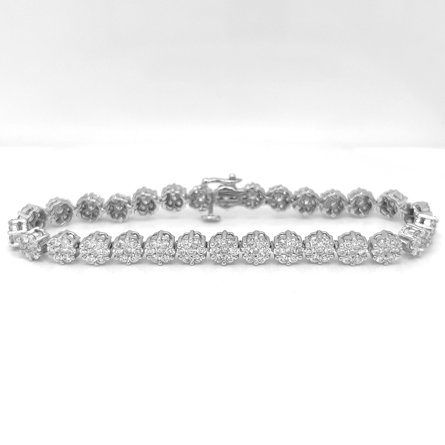 Natural Mined Round Diamond Floral Cocktail Bracelet White Gold