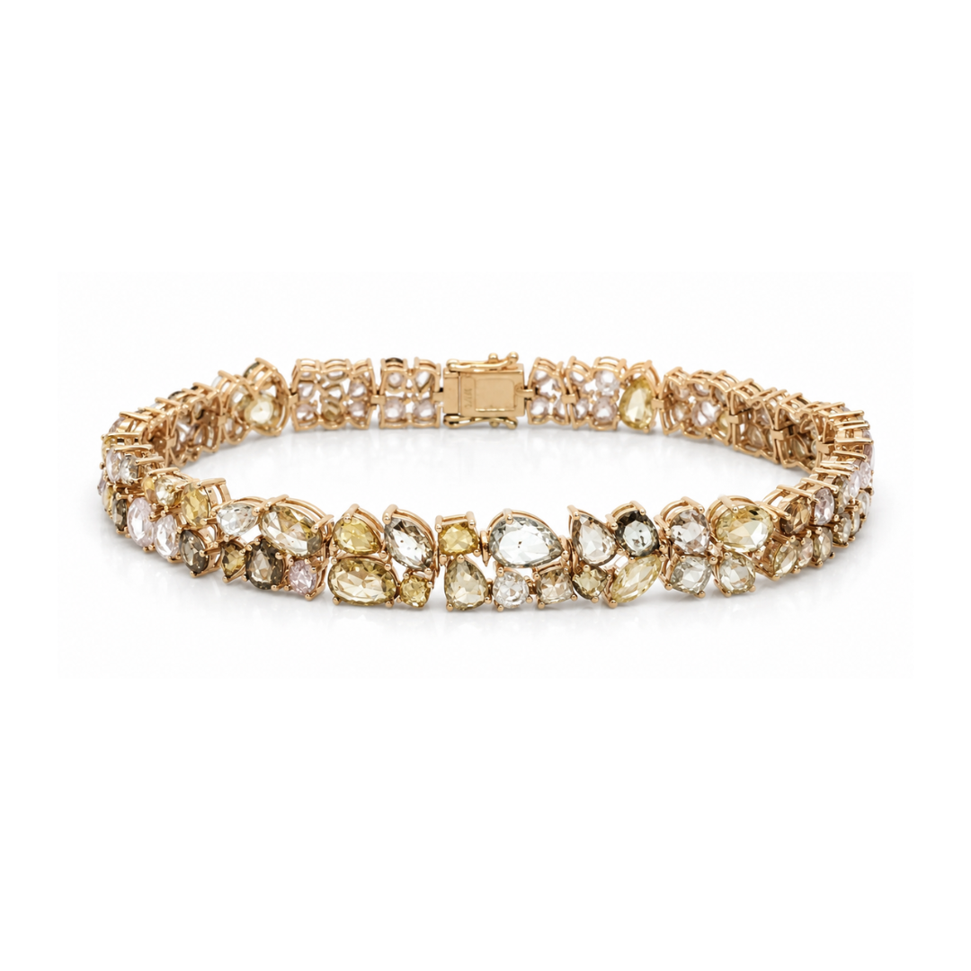 14.66 cttw. Natural Rose Cut Diamond Art Deco Cocktail Bracelet, in Yellow Gold