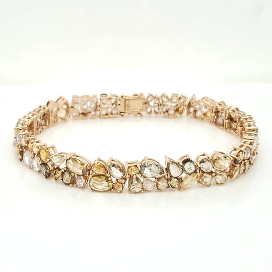 Natural Rose Cut Diamond Art Deco Cocktail Bracelet, in Yellow Gold