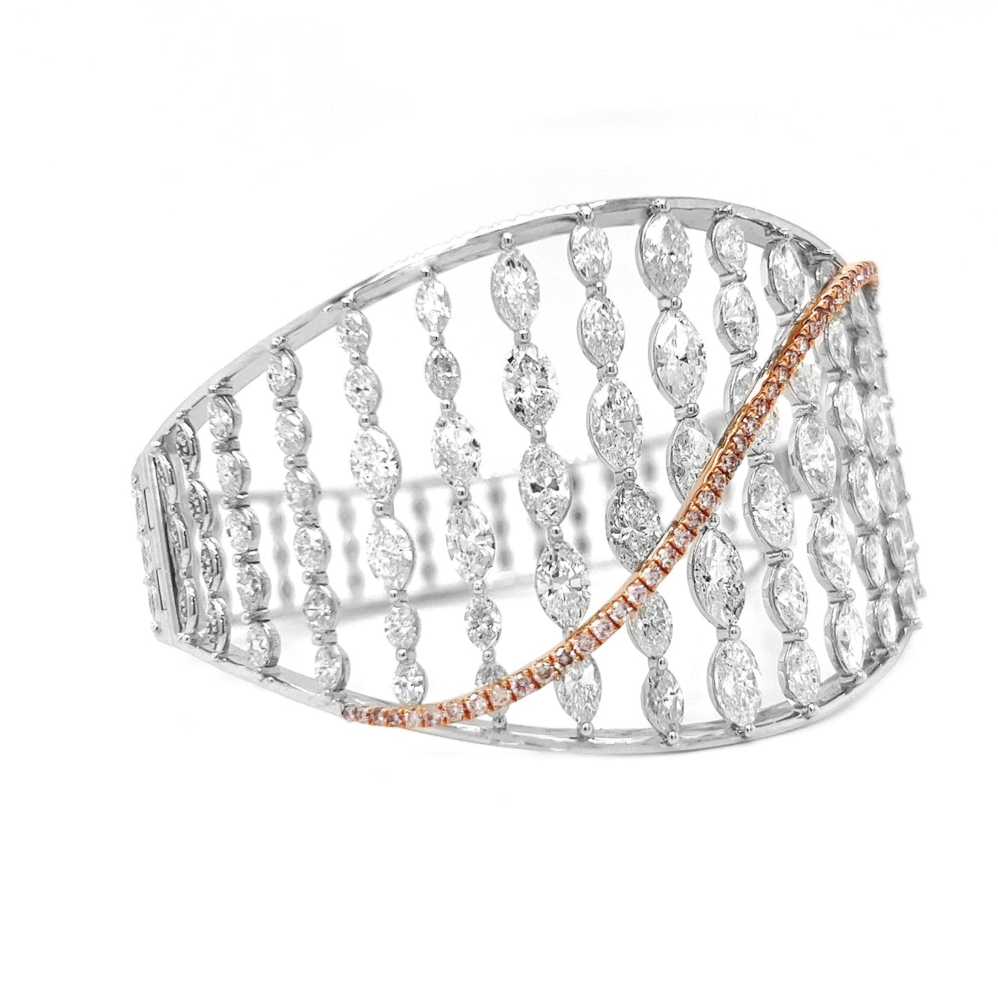 Natural Marquise Cut Diamond with Pink Diamonds Cocktail Bangle White Gold