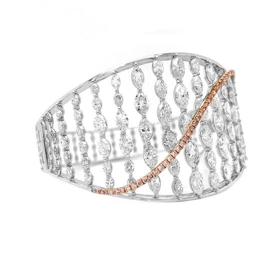 Natural Marquise Cut Diamond with Pink Diamonds Cocktail Bangle White Gold