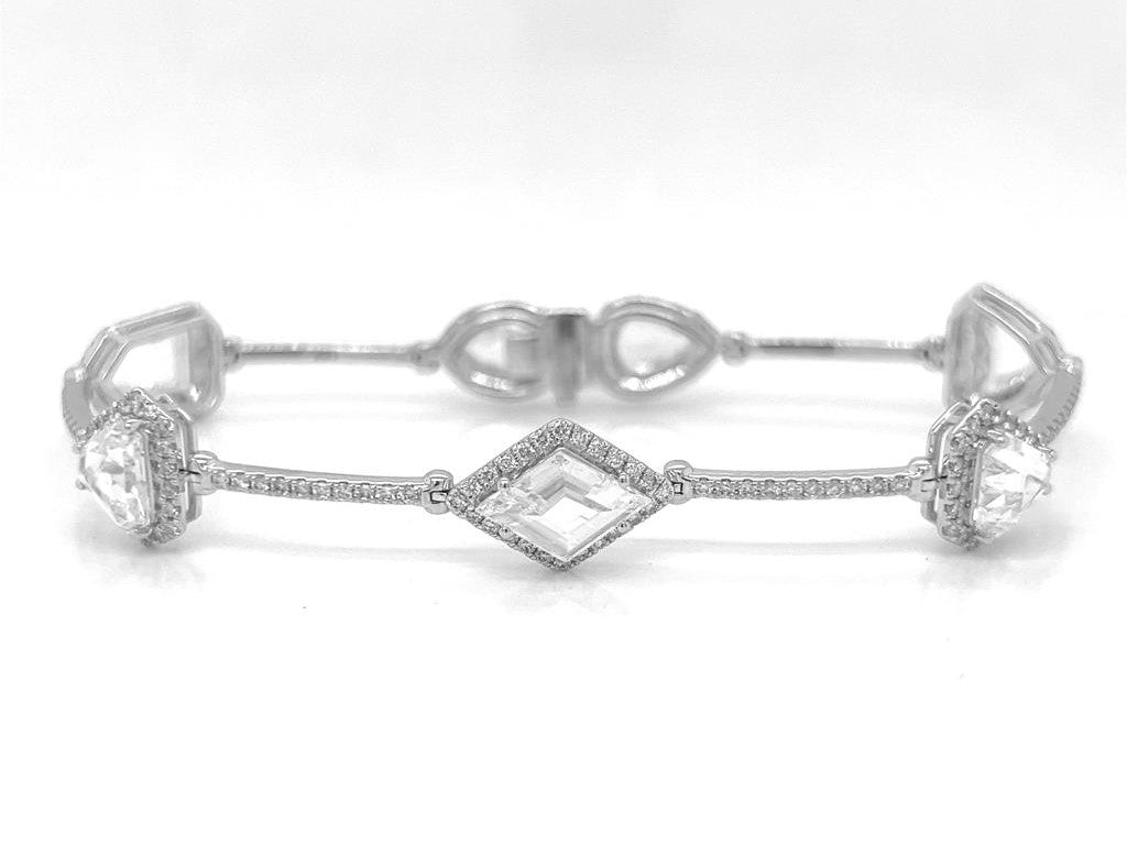 Natural Mined Step-Cut and Pear Shape Natural Diamond with Melee's Link Bracelet White Gold