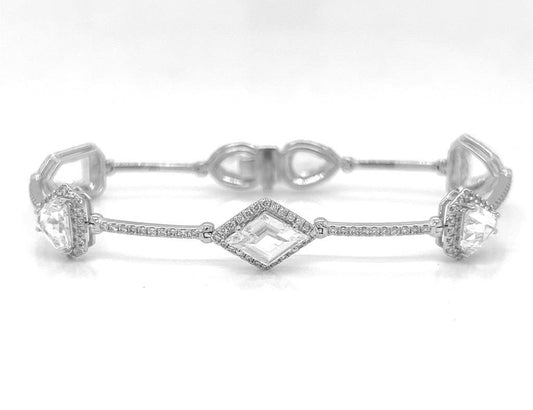 Natural Mined Step-Cut and Pear Shape Natural Diamond with Melee's Link Bracelet White Gold