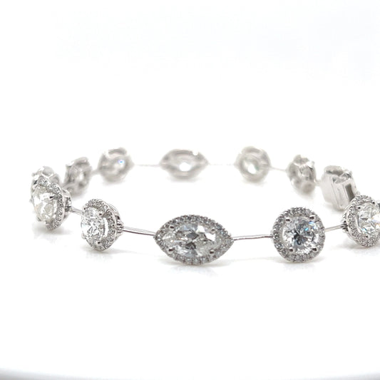 Natural Mined Diamond Mix Shaped Cushion, Round, Marquise, Heart Link Bracelet White Gold