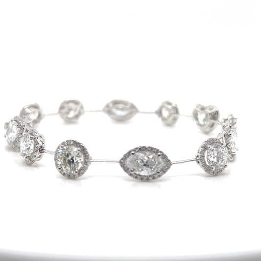 Natural Mined Diamond Mix Shaped Cushion, Round, Marquise, Heart Link Bracelet White Gold